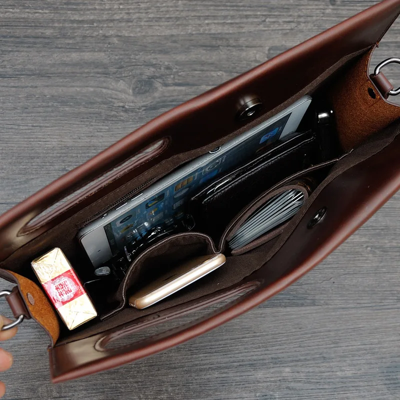 GOYN Leather Men's Shoulder Satchel Bags Briefcase File Bag Vintage Design Business Clutch Purse Folder Handbag