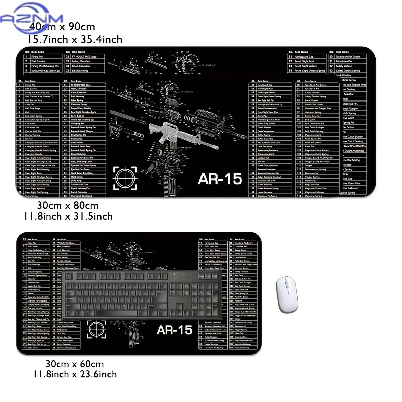 1pc Machine Gun Armory AR-15 Exploded View Printed Mouse Pad/Enhances Work Efficiency with Non-Slip Rubber Base and Ergonomic Co