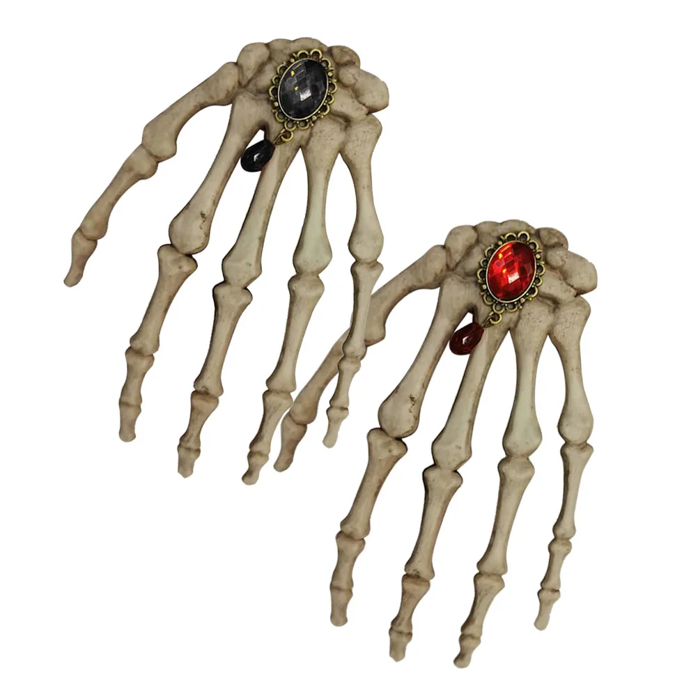 

2 Pcs Hand Bone Hairpin Halloween Clips Barrettes Accessories for Miss