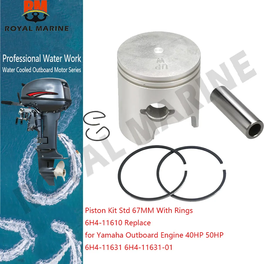 

6H4-11631 Piston Kit Std 67MM With Rings 6H4-11610 Replace for Yamaha Outboard Engine 40HP 50HP 6H4-11631-01