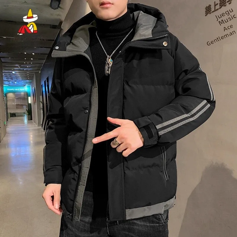 سترة قطنية سميكة بغطاء للرأس للرجال، معطف شتوي عصري بأسلوب هونغ كونغ، ملابس قطنية قصيرة فضفاضة وعصرية #3