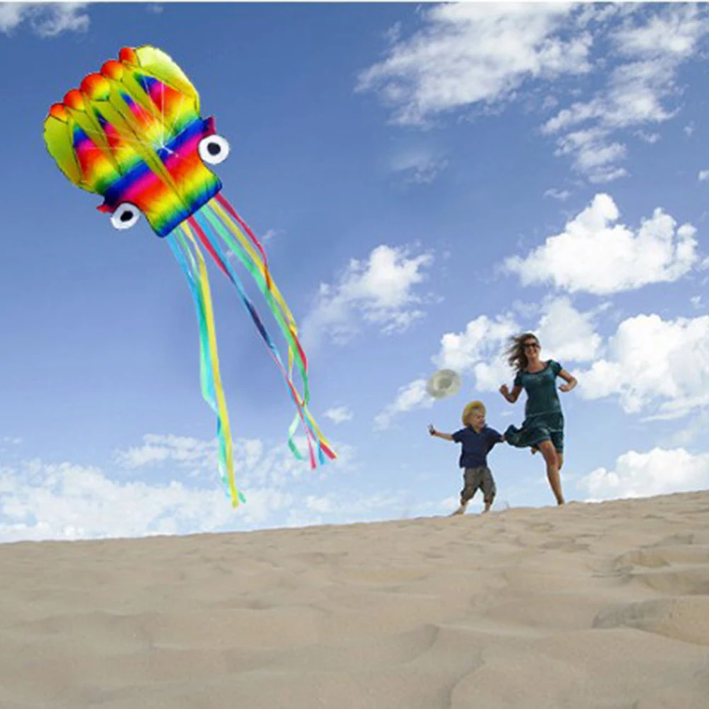 

Portable Octopus Kite For Kids Adventure Fun Inflatable Soft Octopus Design With 100m String Board For Outdoor Activities