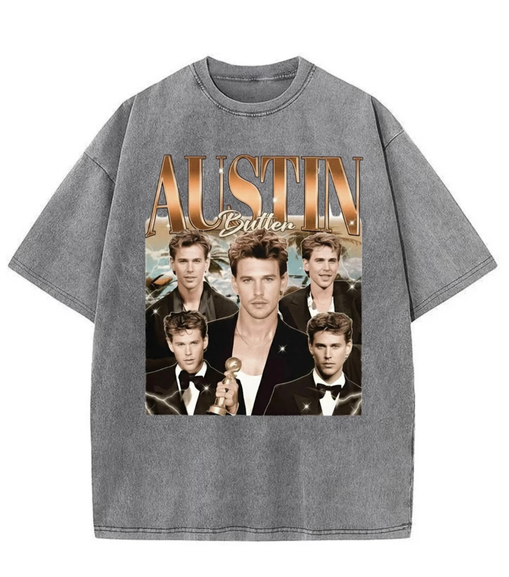 Austin Butler Washed Shirt – Vintage Style Hollywood Graphic Tee, Retro Movie Star Unisex T-Shirt  vintage t shirt