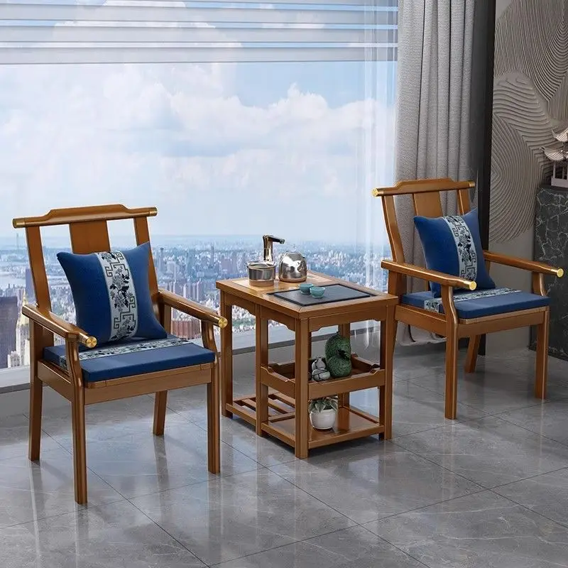 Balcony small tea table chair leisure hotel solid wood three-piece negotiation reception