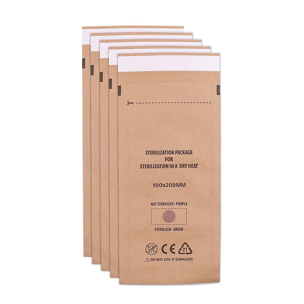 

100Pcs Disposable Sterilization Nail Bag Safety Paper Kraft Self-Sealing Bags Portable Multifunction Manicure Sterilizer Pouch