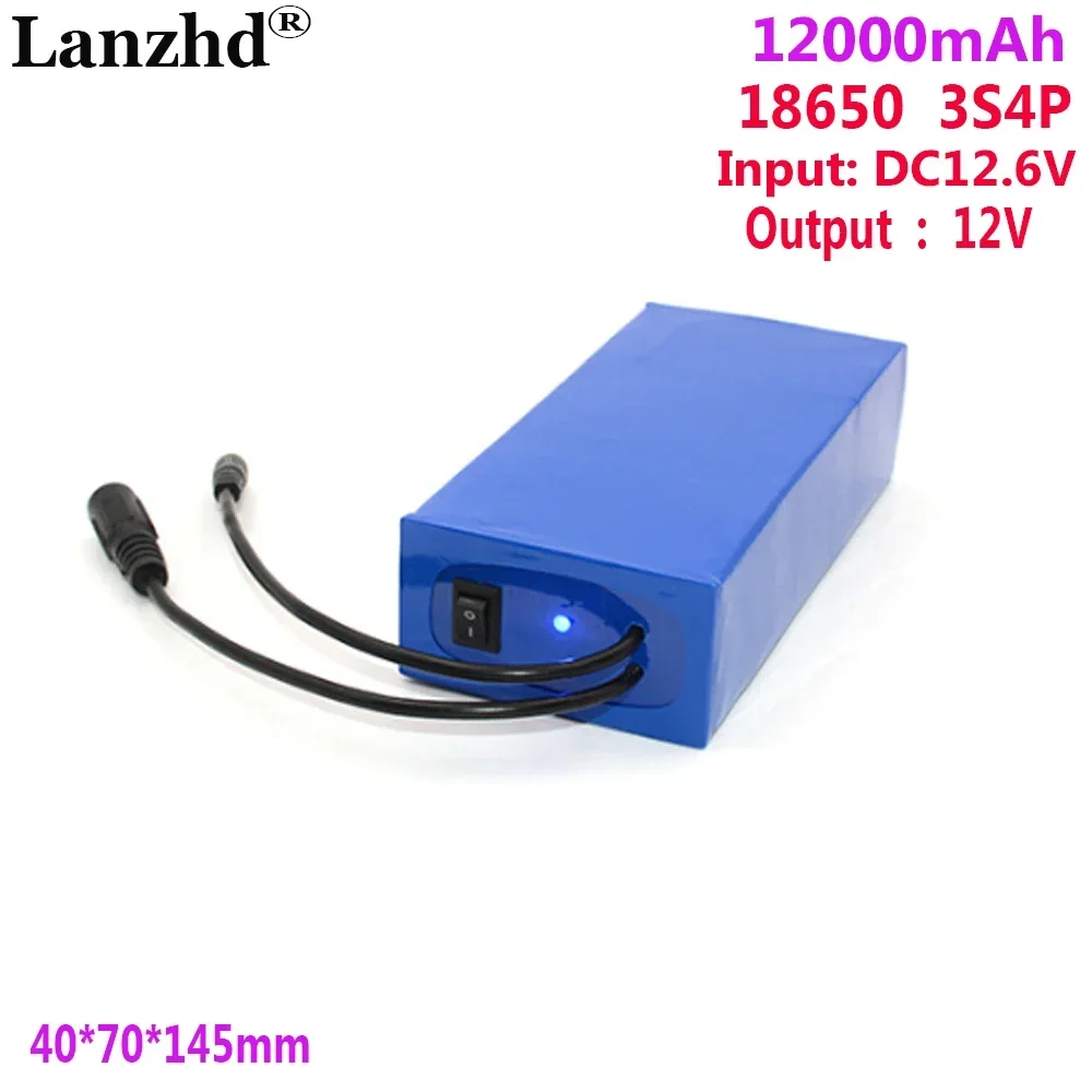 18650 Battery pack 3S4P DC 12V 12000mAh For LED light strip instrument Monitoring equipment Speaker outdoor night battery