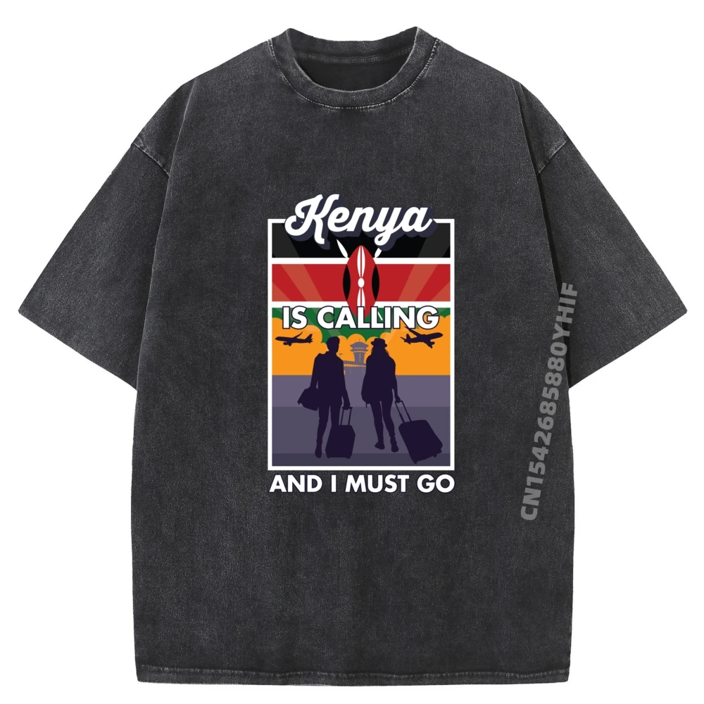 

Kenya Is Calling And I Must Go T Shirt Retro Washed Shirt Group Comfortable Mens Tops & Tees Funny Printed Tops Shirts