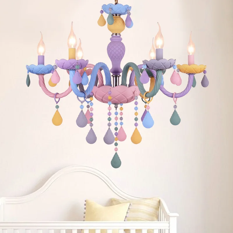 Nordic Macaron lampadario per camera dei bambini in cristallo colorato illuminazione a candela per cartoni animati materiali ecologici lampade a LED