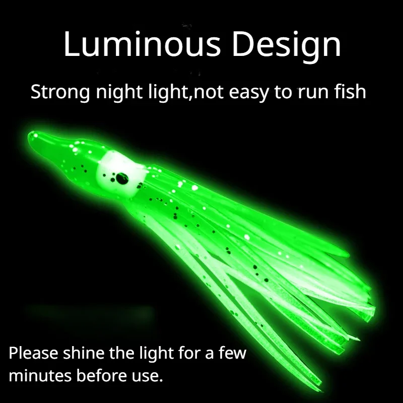 String Hook  5Hook Tropical Glow-in-the-Dark Squid Octopus Fishing Swordfish Striped Bass with Wire Glow-in-the-Dark Stall Beads