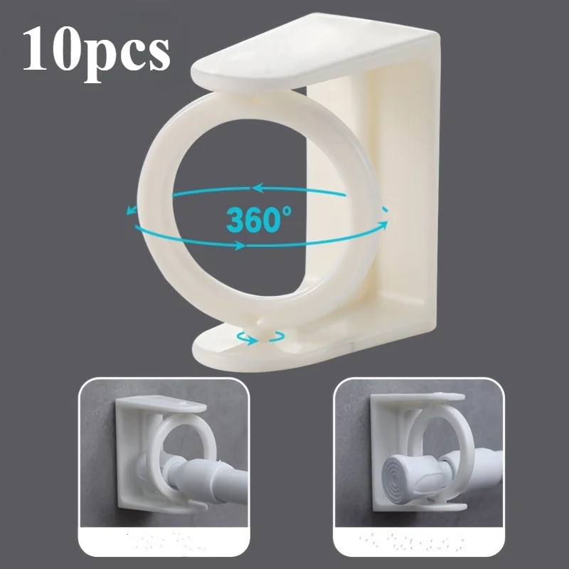 2 pcs 360° Swivel Tension Rod Holder - No Drill Strong Adhesive Hook for Towel & Shower Curtain Rods
