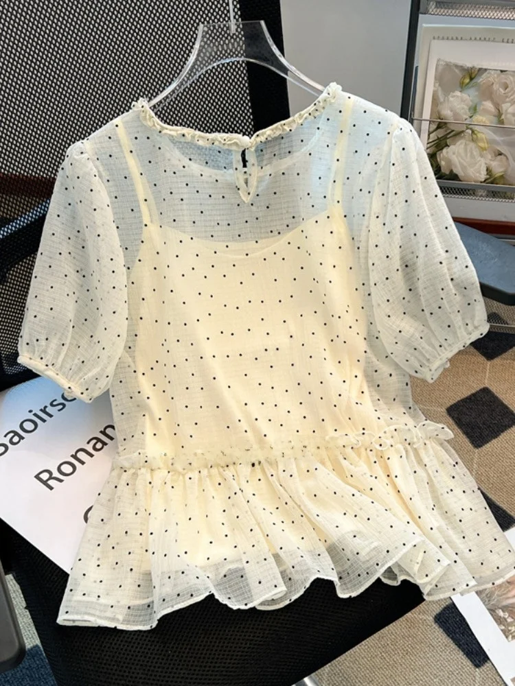 Polka Dot Chiffon irt vrouwen ort Sve Keepers Aanbeveling Zomer Outfit Tweedelige Set Koreaanse Sle Loose Fit jurk