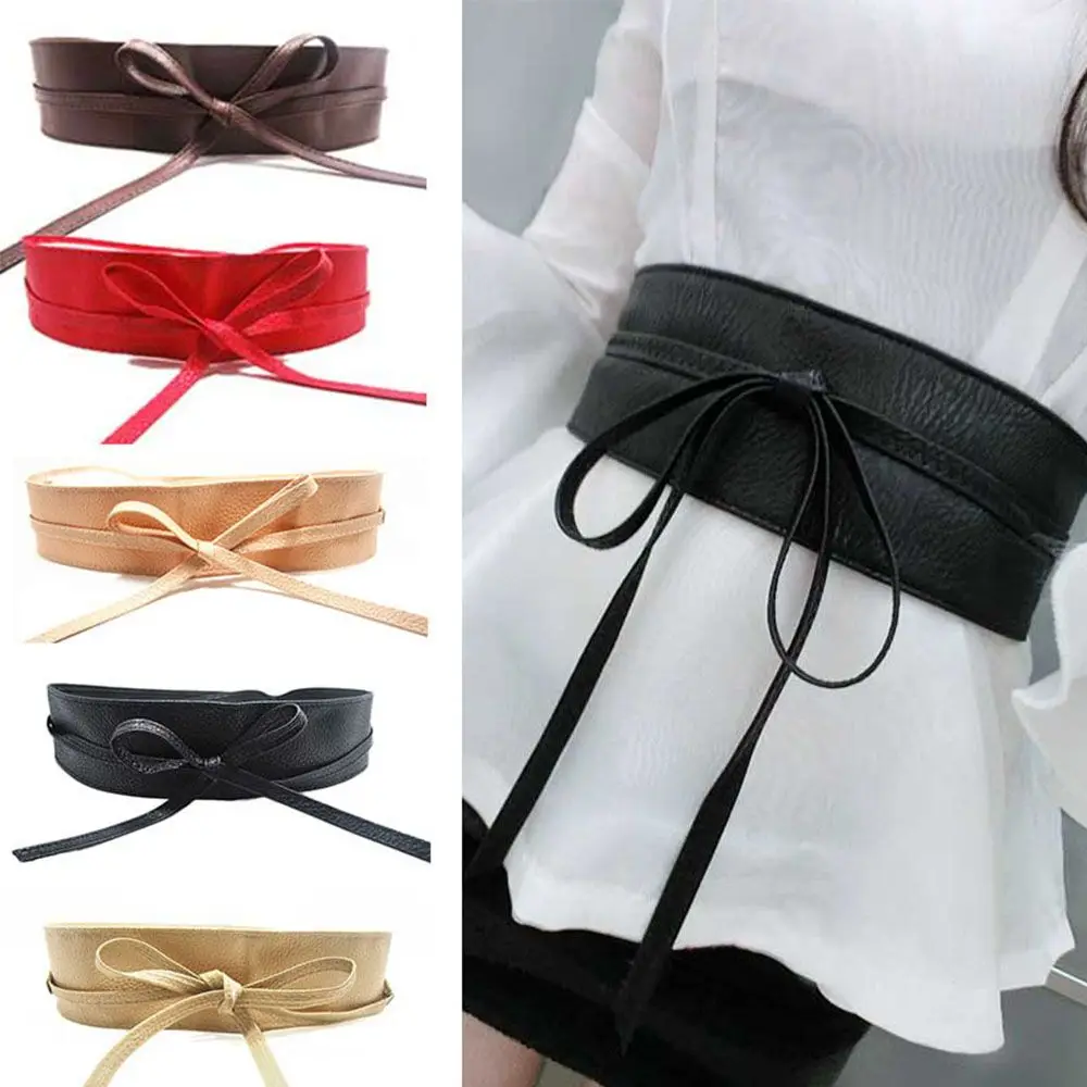 

Dress Accessories Soft Leather Cummerbunds Wide Self Tie Wrap Around Waist Band Ladies Girls Belt Dress Belt Elegant Bow Belt