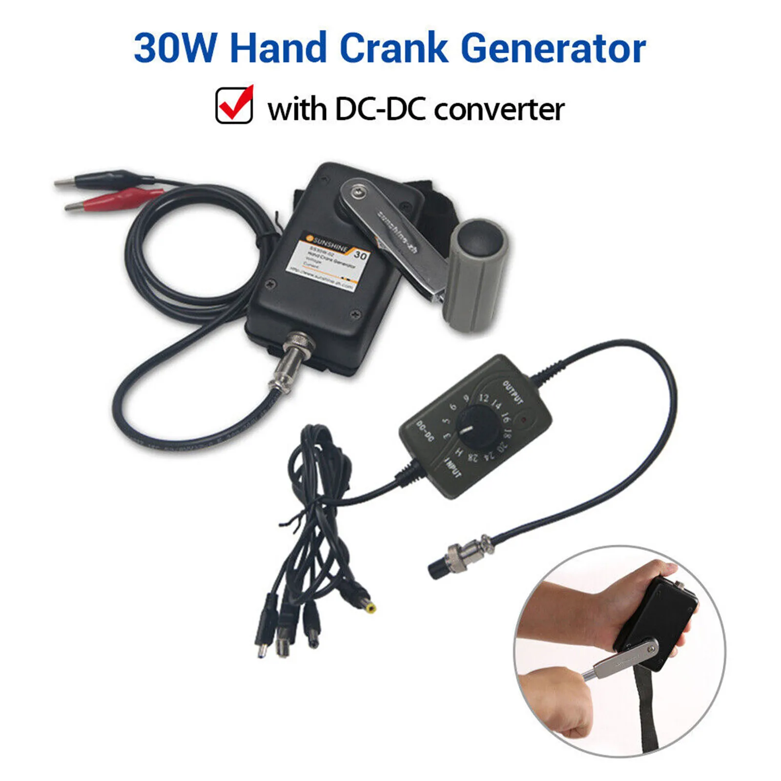 30W Hand Crank Dynamo Generator +DC-DC Converter Emergency for Camping Outdoor