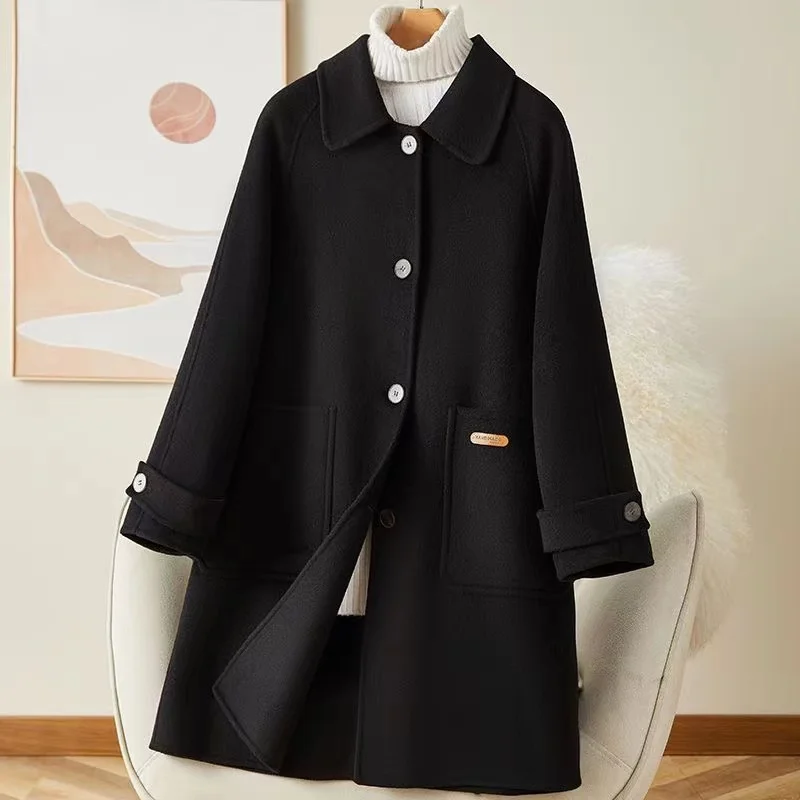 2024 nero di fascia alta nuovo cappotto di cachemire a doppia faccia donna autunno inverno sciolto giacca di lana femminile moda Casual donna Outwear