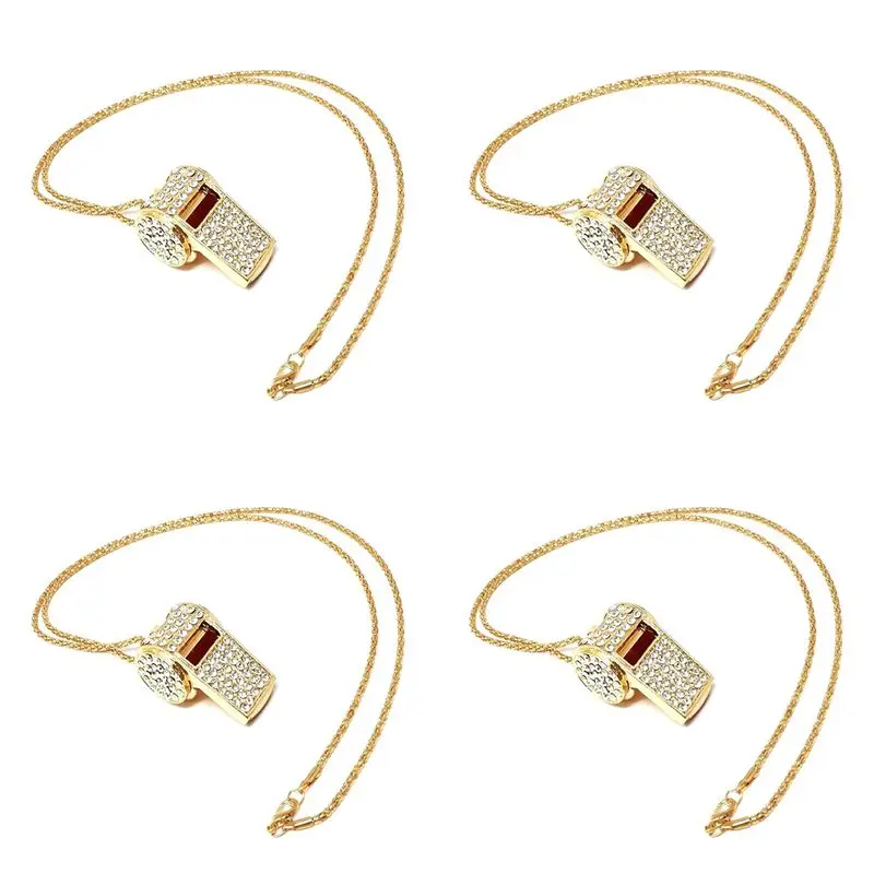RTENTE-4X Whistle, Metal Crystal Rhinestone Whistle, Shining Whistle With Keychain For Referees, Coaches, Teachers