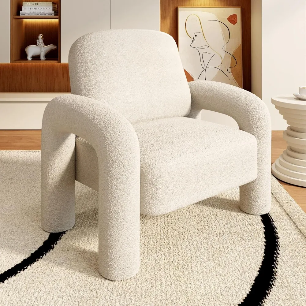 

Modern Sherpa Style Armchair, Teddy Cushioned Single Sofa, Comfortable and Fluffy Reading Chair