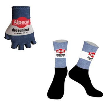 ALPECIN-DECEUNINCK 팀 블루 데님 반손가락 사이클링 장갑 한 쌍, 사이클링 양말 한 쌍, 2024