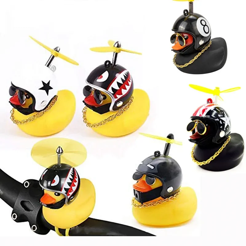 NEW Car Duck With Helmet Broken Wind Pendant Small Yellow Duck Road Bike Motor Helmet Riding Cycling Accessories Without Lights
