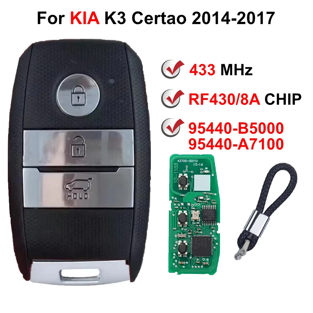 95440-B5000 95440-A7100 433.92MHz FSK RF430 DST AES 8A Chip Keyless Chave de carro inteligente para Kia K3 Cerato 2014 2015 2016 2017