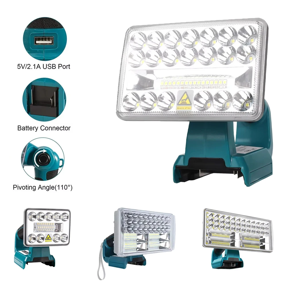 

LED Flashlight Outdoor Cordless Work Light Spotlight for Makita 14.4V 18V BL1430 BL1850 BL1860B Li-ion Battery with USB