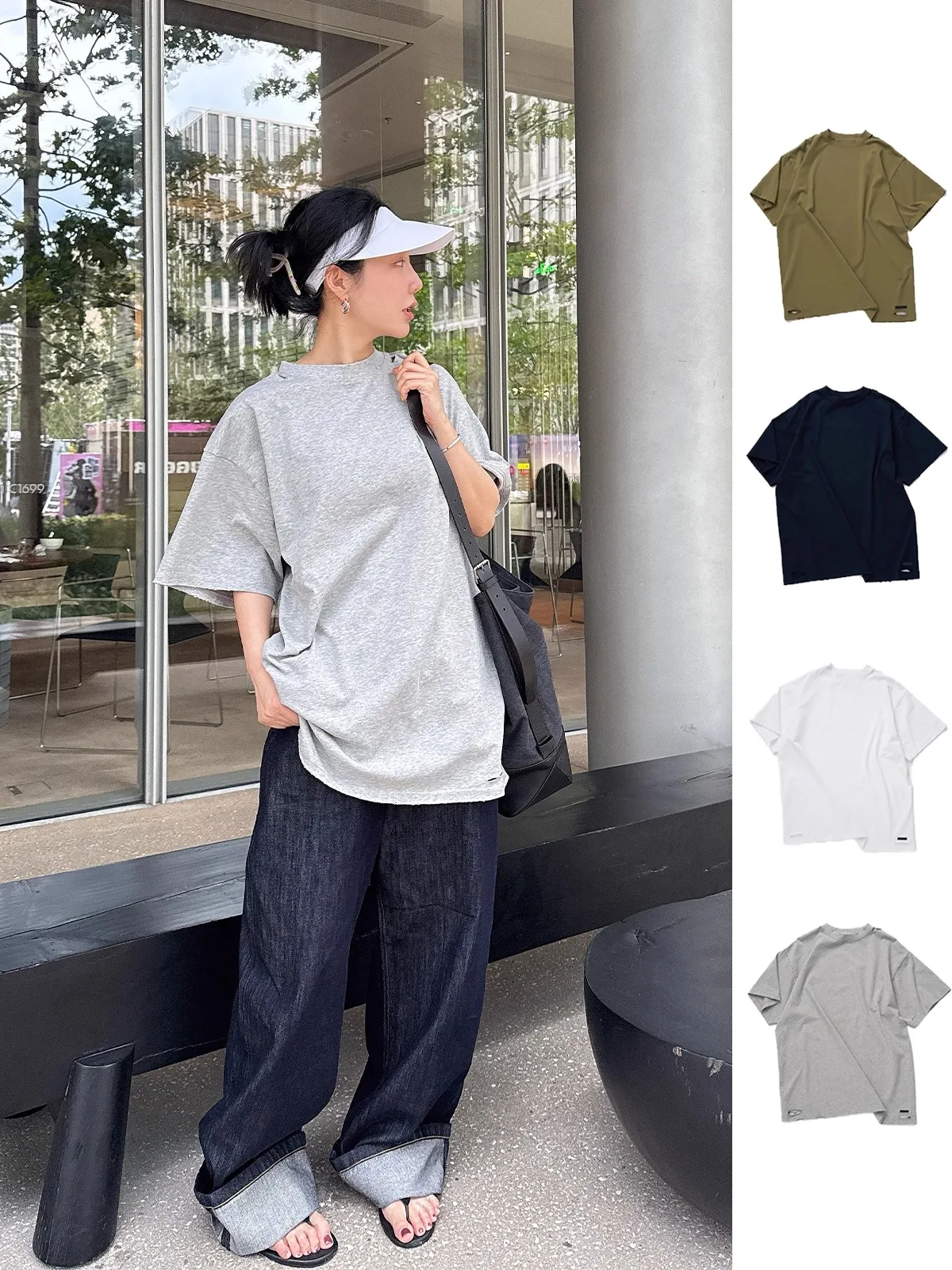 

Футболка Brand Ripped ort Sve T-irt REFOUND TEN, повседневная, свободного кроя, женская, хлопковая, с круглым вырезом, ручная вязка