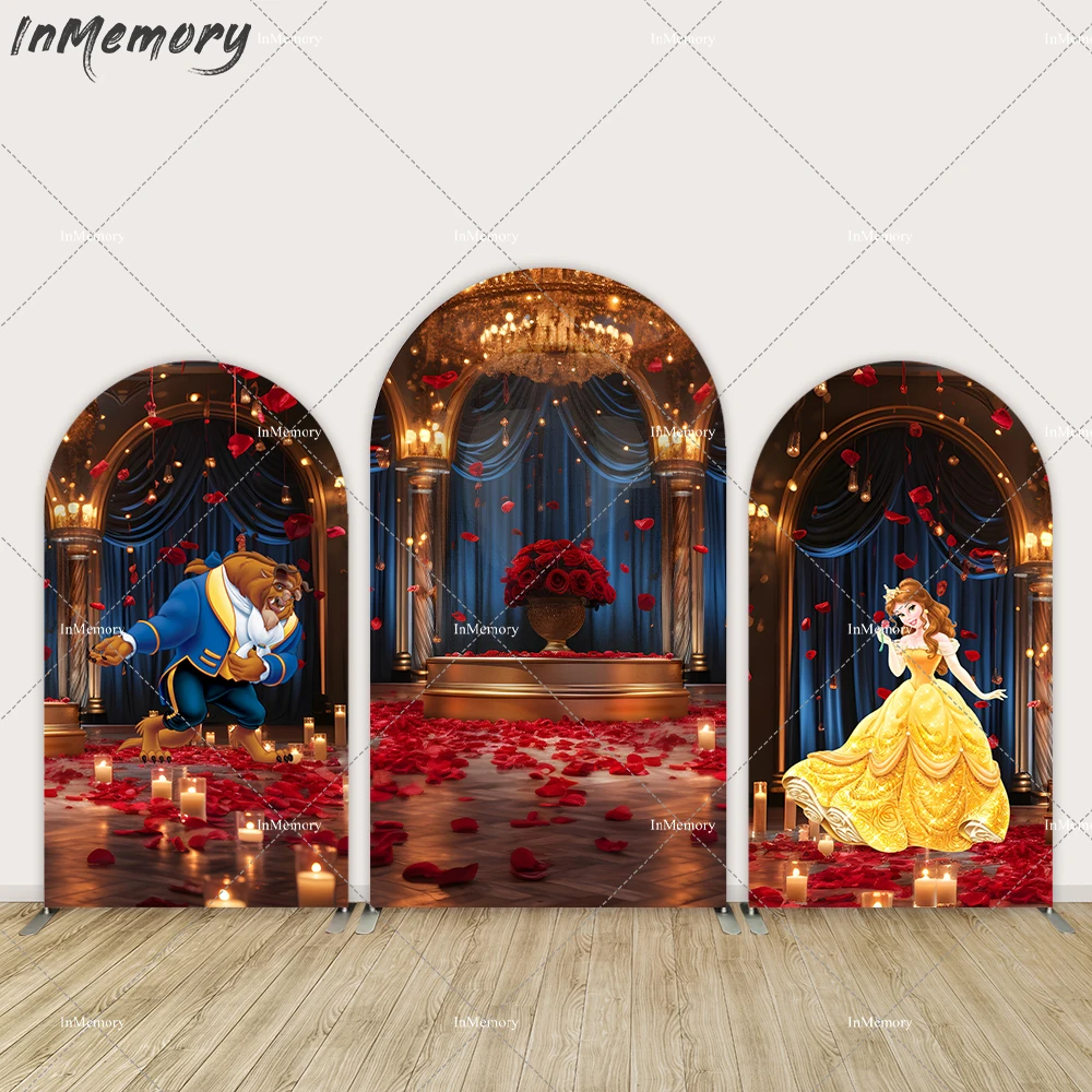 Disney Beauty and The Beast Ballroom Arch Backdrop Cover Princess Belle Glass Window Wedding Background for Photoshoot Arch Wall