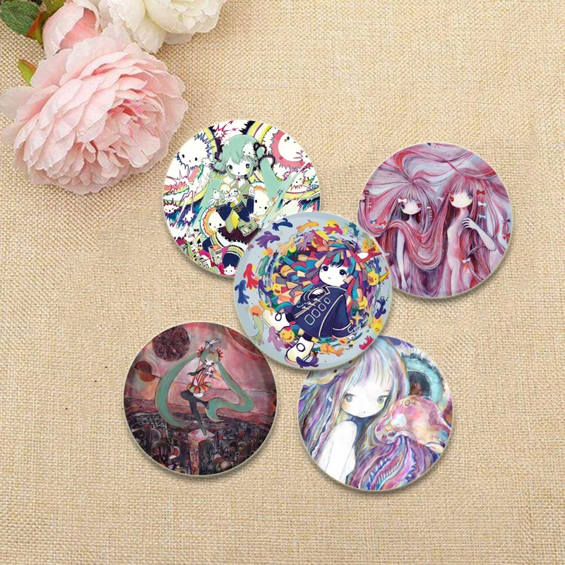 Music Master HD Print Anime Brooches Kikuo Cute Cartoon Badge Round Tinplate Pins for Clothes Backpack Jewelry Accessories Gifts