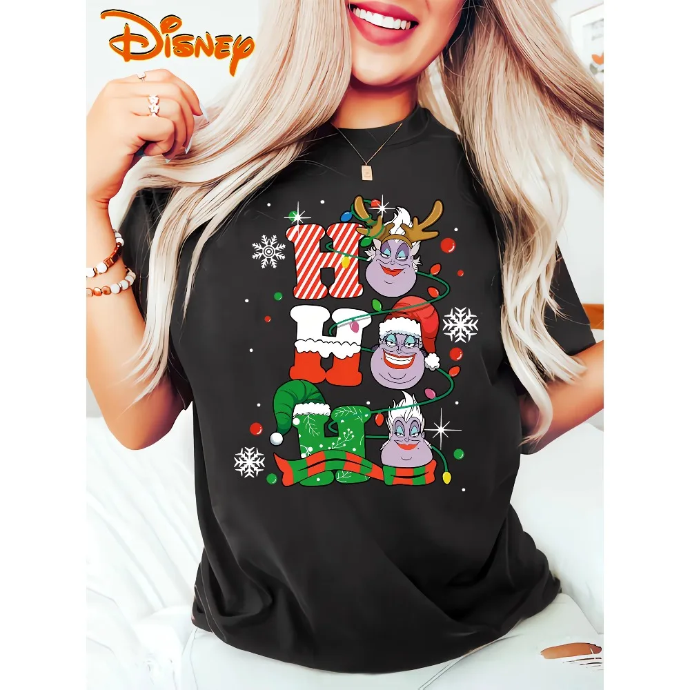 

Мужские и женские рождественские футболки с короткими рукавами Disney Villain Ursula — красные и зеленые, весенне-летние, повседневные, удобные, мягкие
