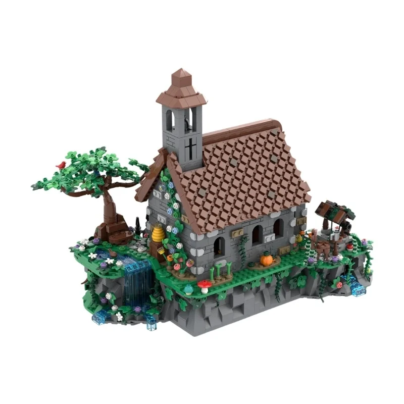 MOC Medieval Forest Chapel Building Blocks Ancient Woodland Church Scene DIY Assembly Desktop Collectible