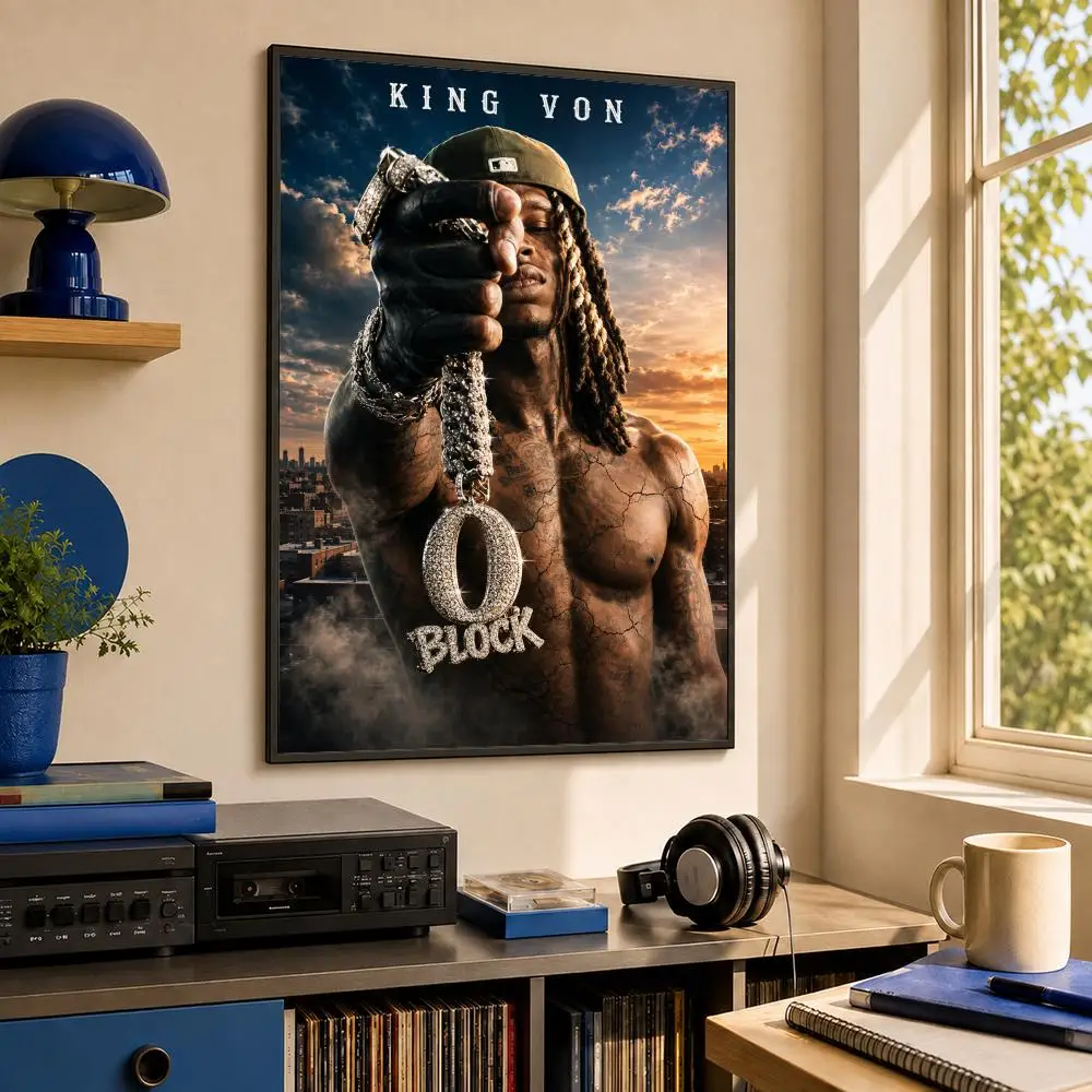 Rapper K-King Von Poster HD PP Waterproof Wall Decor for Living Room Bedroom Gaming Room Cafe Unique Gift