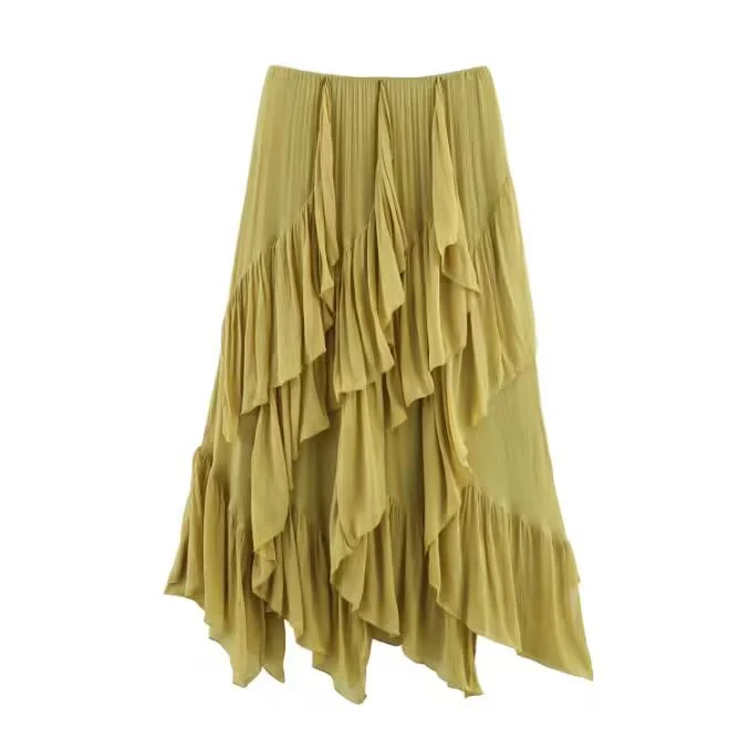European and American style 2026 summer new product women's clothing design sense layered decoration mid waist MIDI skirt