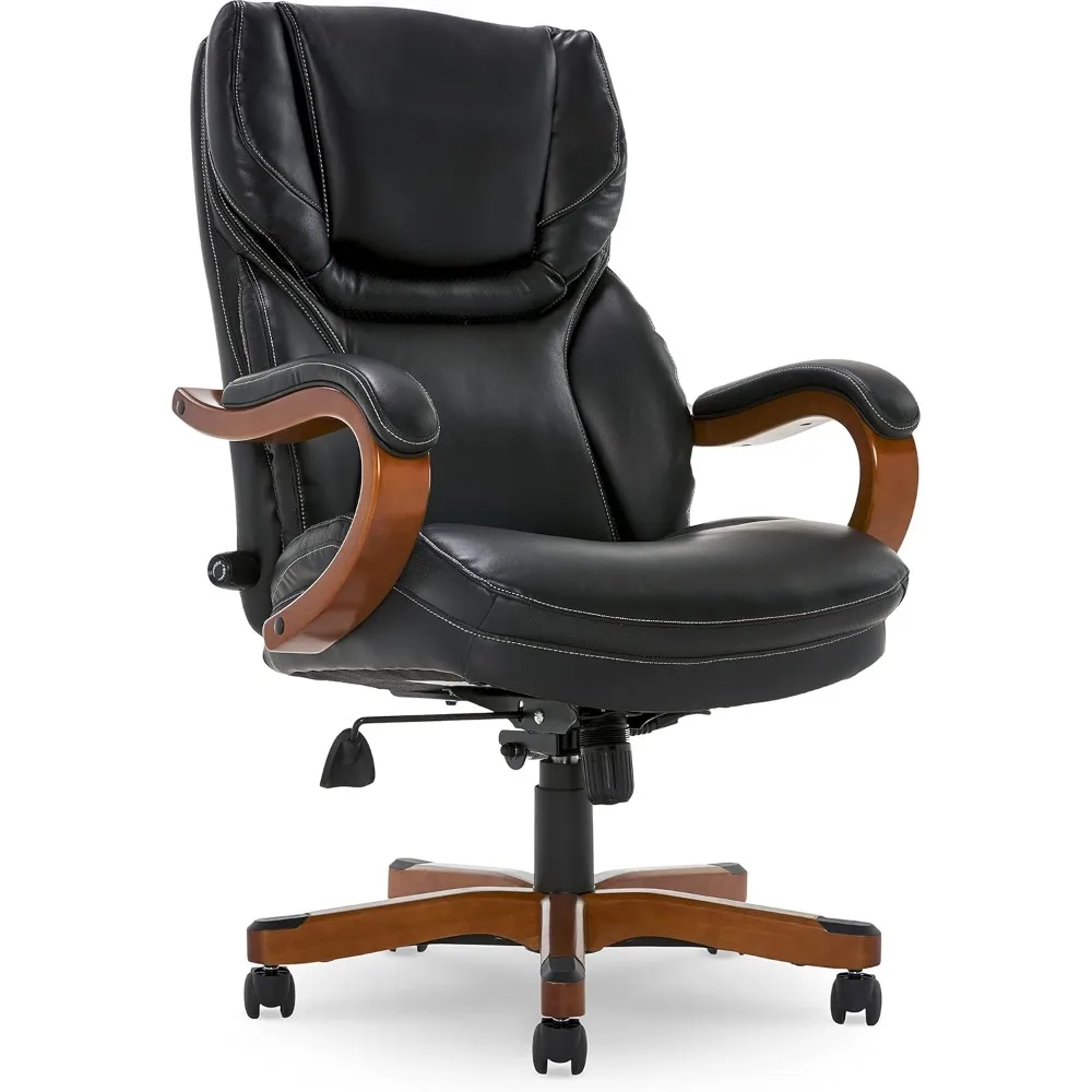 Big and Tall Executive Office Wood Accents, Adjustable High Back Ergonomic Computer Chair with Lumbar Support