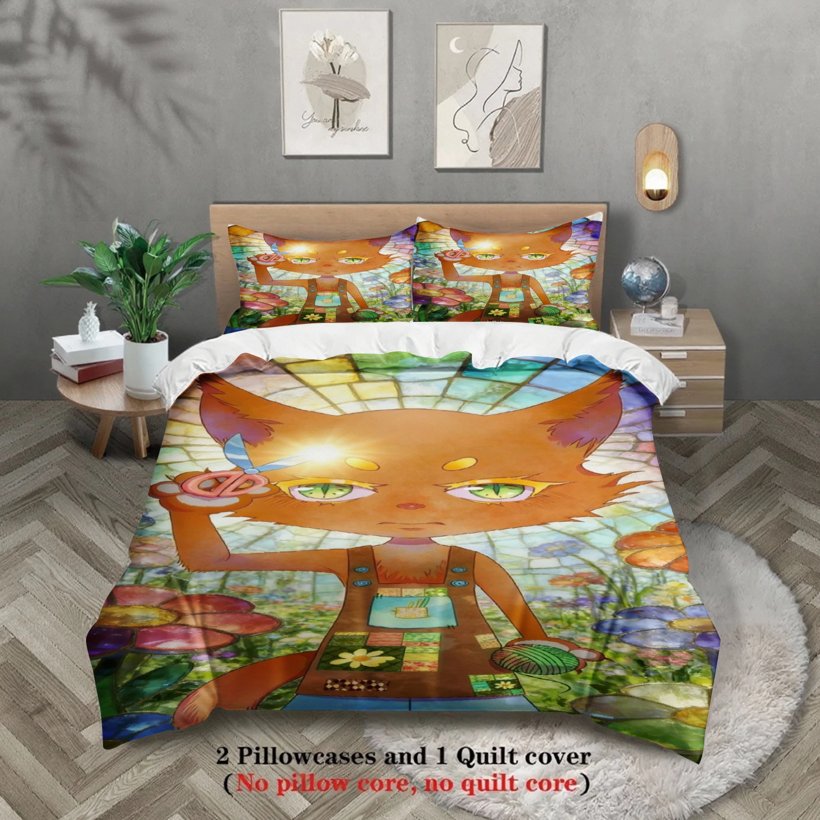 Lovely Bedding Set Softville Cozy Town Cute Fern the Quilt Fox With Duvet Cover & Pillowcase For Children's Bedroom Decor