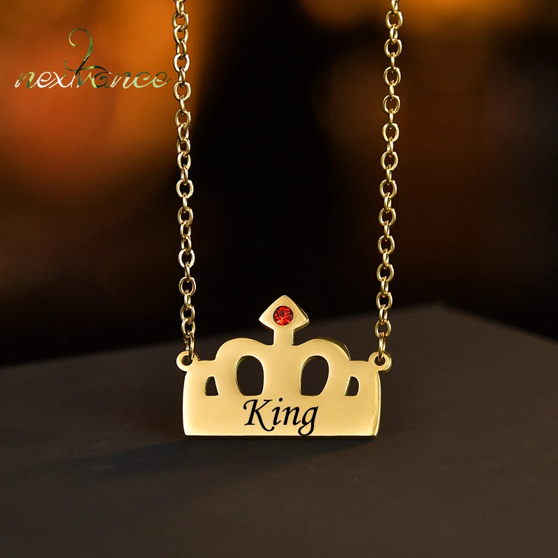 

Nextvance Custom Name Necklace Crown Engraved Name Date With Zircon Stainless Steel Pendant Choker For Boy Girl Birthday Gifts