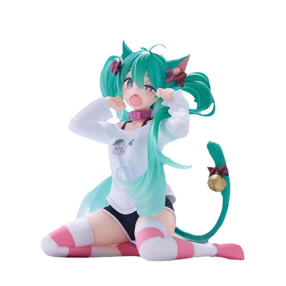 13CM Anime Hatsune Miku Figure Cat Ear Long Sleeve Shirt Kneeling Animation Model Toy Gift Collection Decorative Ornaments PVC