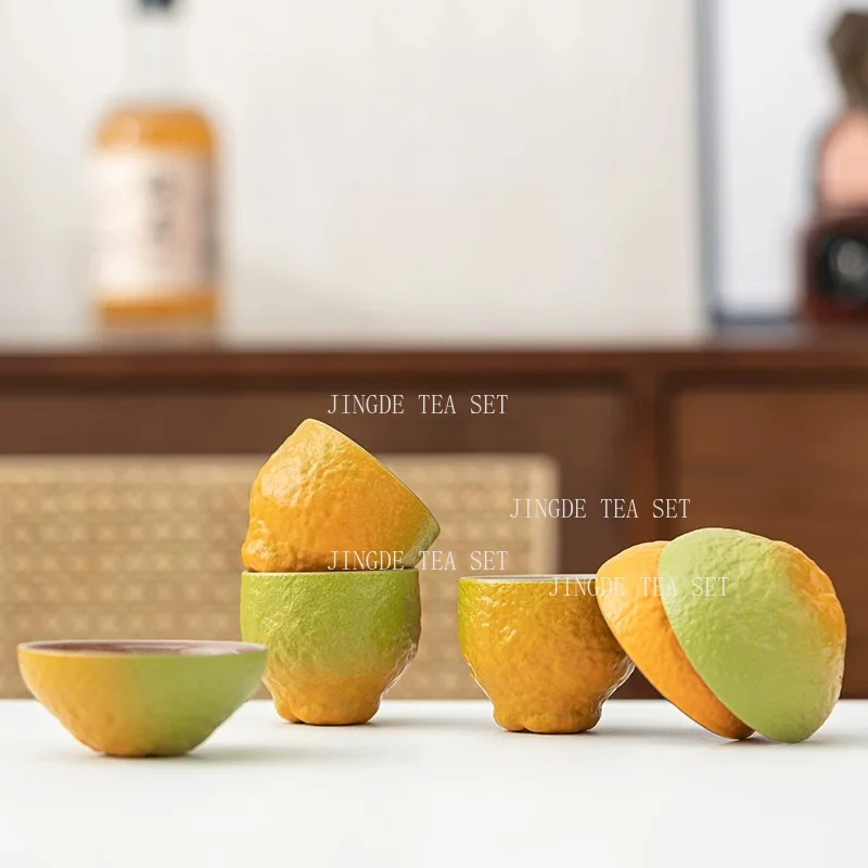 6pcs Citrus Shaped Ceramic Tea Cup with Realistic Fruit Skin Texture Orange Lime and Pomelo Design Mug for Home Decor and Gift