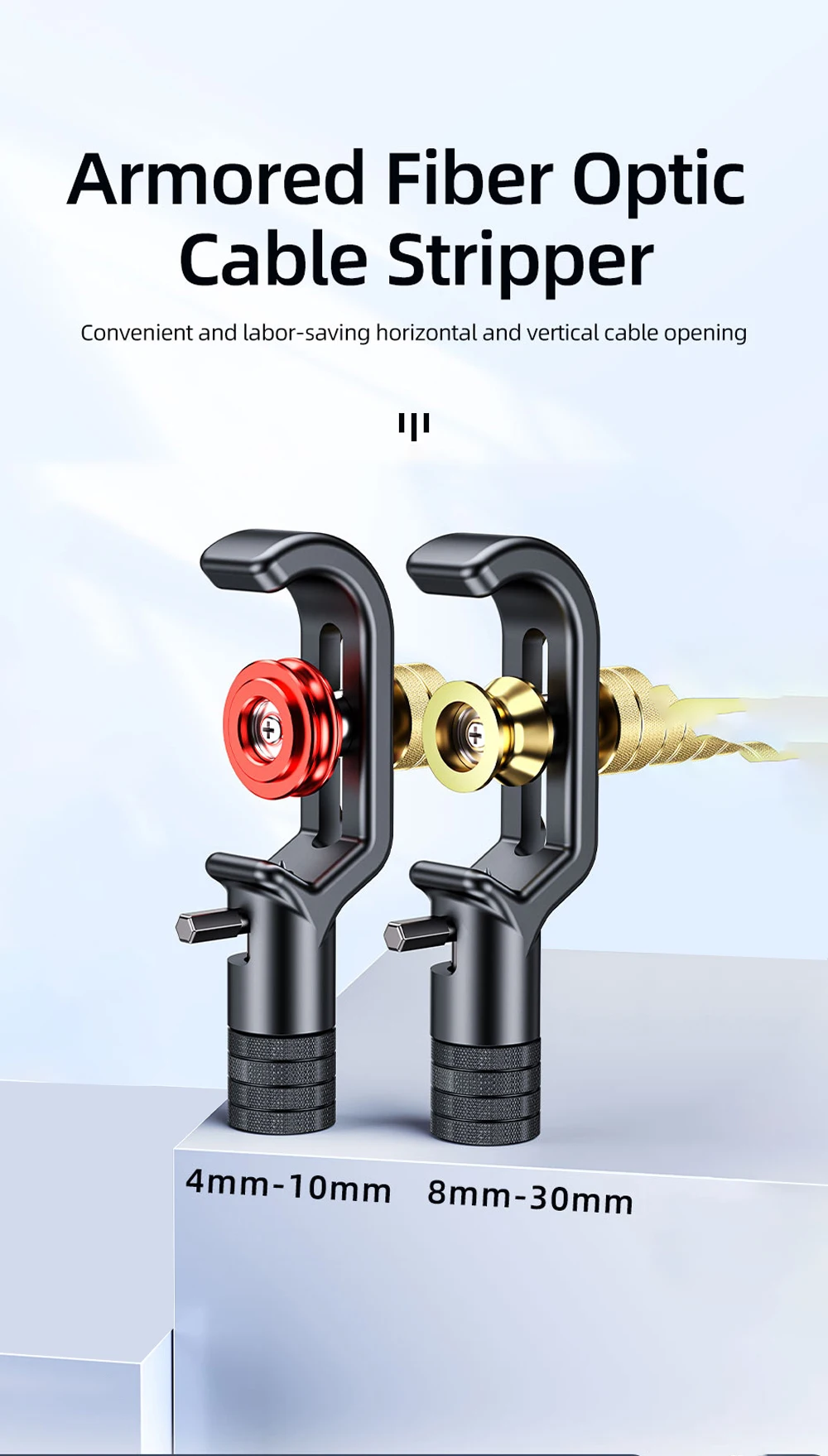 ZoeRax Glasfaser-Abisolierwerkzeug, gepanzerter Abisolierer, 4–10 mm und 8–30 mm, optischer Kabelschneider, Mantelschneider – Detail 1