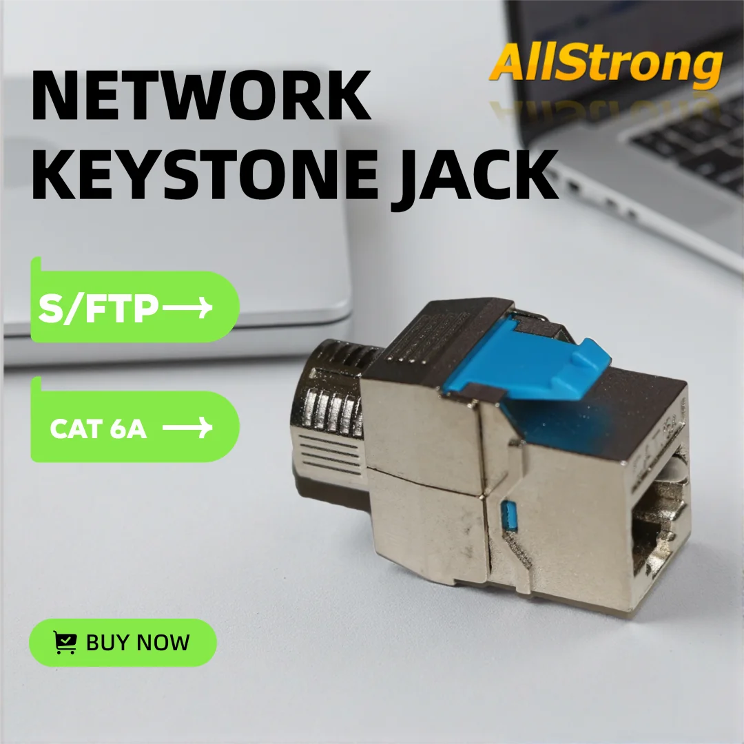5 Pieces Network Keystone Jack IW-NKJ-2222 S/FTP Cat 6A/8 Shielded RJ45 Port Zinc Plated Toolless Network Patch Panel Faceplate