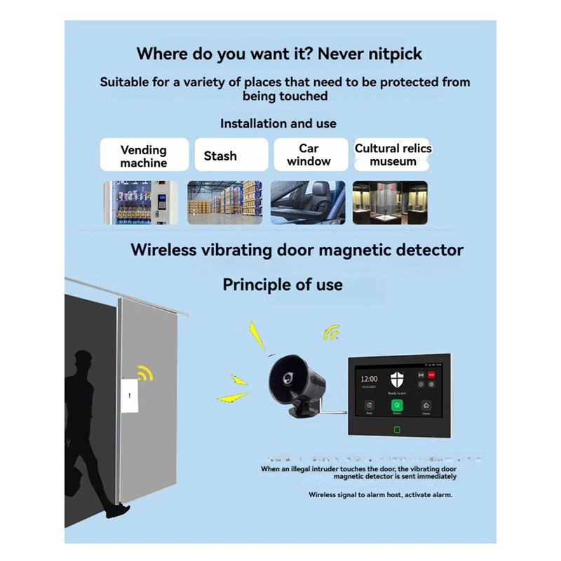 3Pcs 433Mhz Wireless Vibration Glass Break Detector Adjustable Sensitivity Compatible Withalarm Systems B