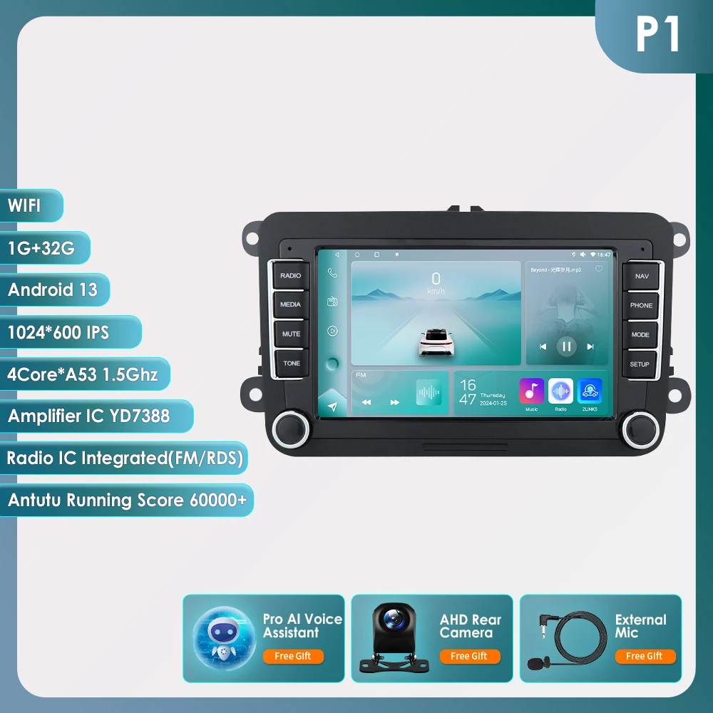 2 Din Android 12 Autoradio Voor Vw Polo Golf 5 6 Plusat Pass B6 Jetta Tiguan Touran Sharan Scirocco Caddy Seat Carplay Auto Rds