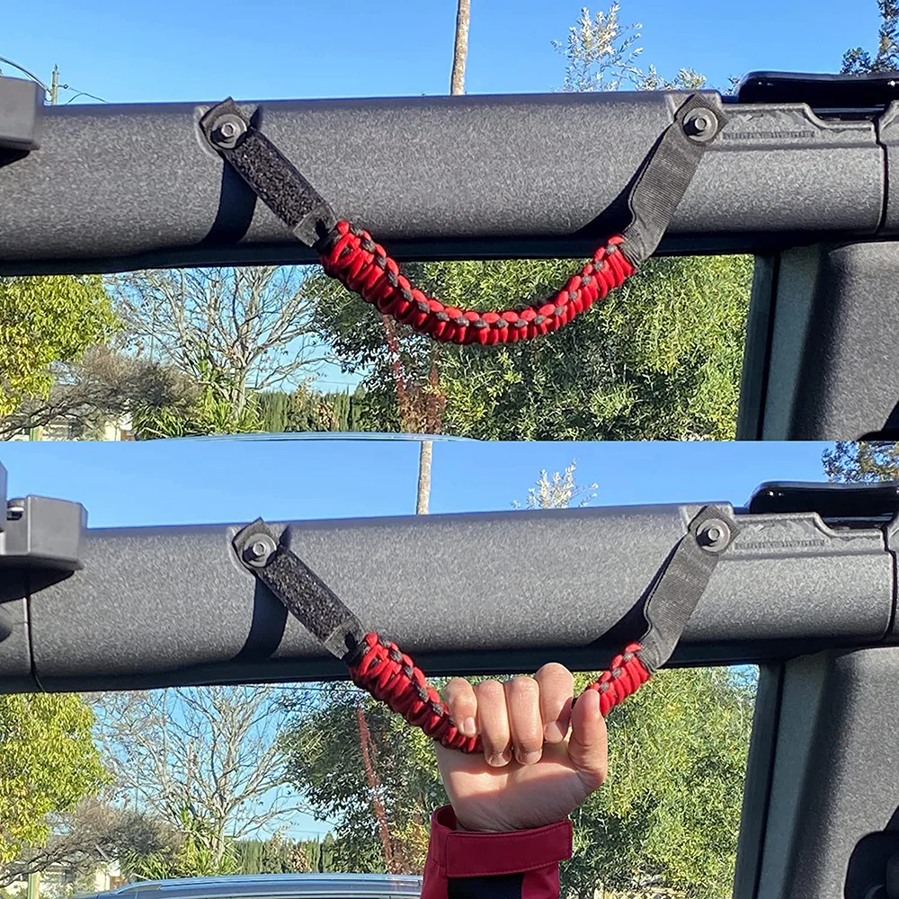 Roll Bar Grab Handles fits Ford Mustang 2021-2022 Polyester Woven Safety Grip Handle Easy Installation 2PCS Black Red Orange