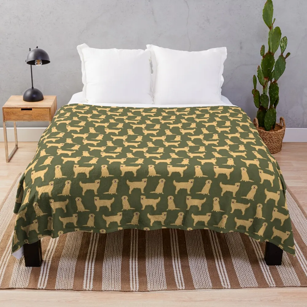 Golden Retriever Tongues Wagging on Olive Green Throw Blanket Blankets For Bed Hairy Blankets