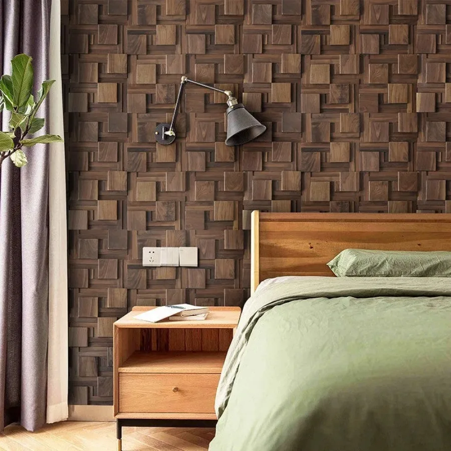 Black Walnut Wall Decoration Art Acoustic Diffuser Panel Solid Wood Mosaic Tile Sofa TV Mosaic Background Wall Stickers