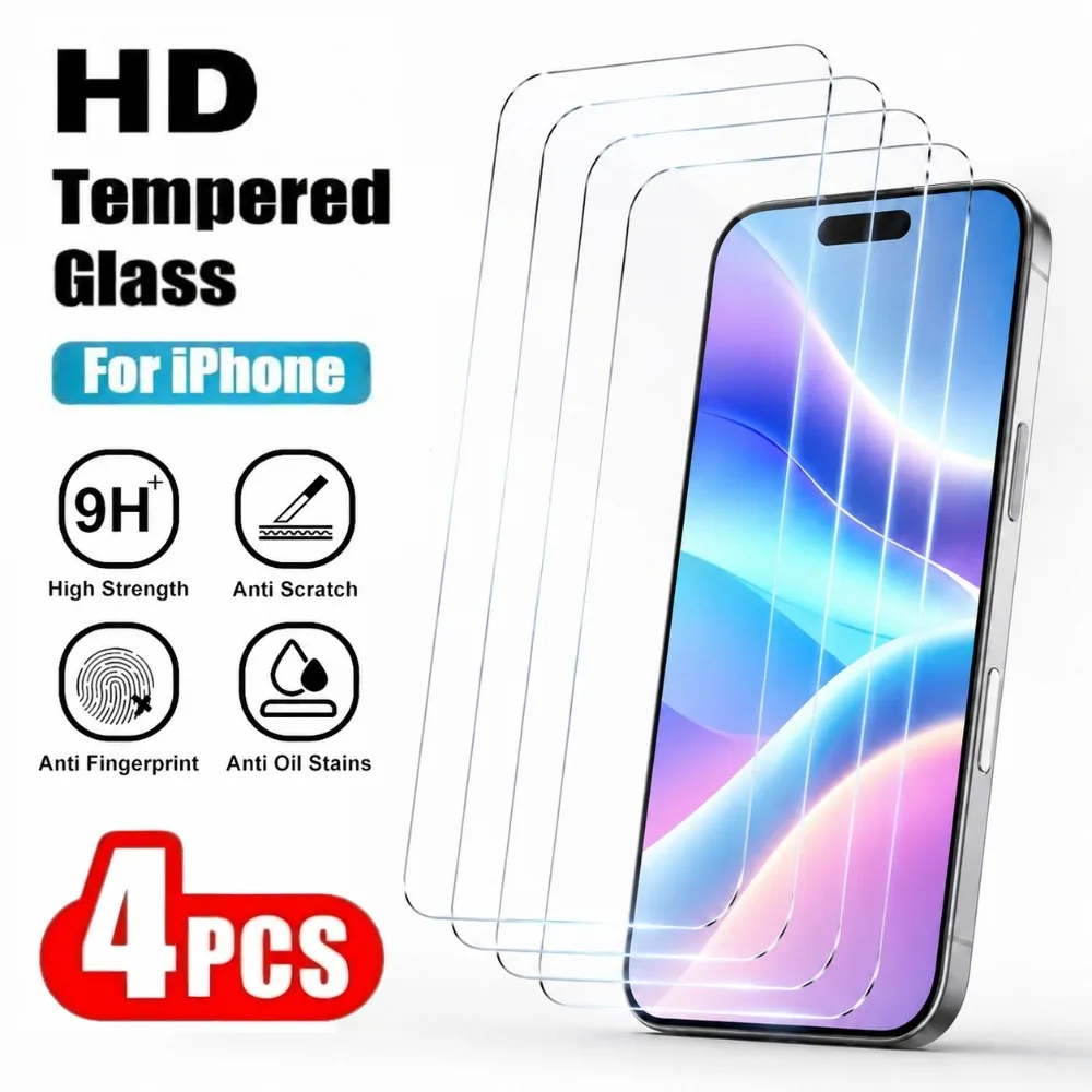 

4Pcs Ultra Clear Tempered Glass for iPhone 17/16/15/14/Pro Max/17e/16e/Air/13/12/11/Pro/15/14/Plus/Full Cover Screen Protector