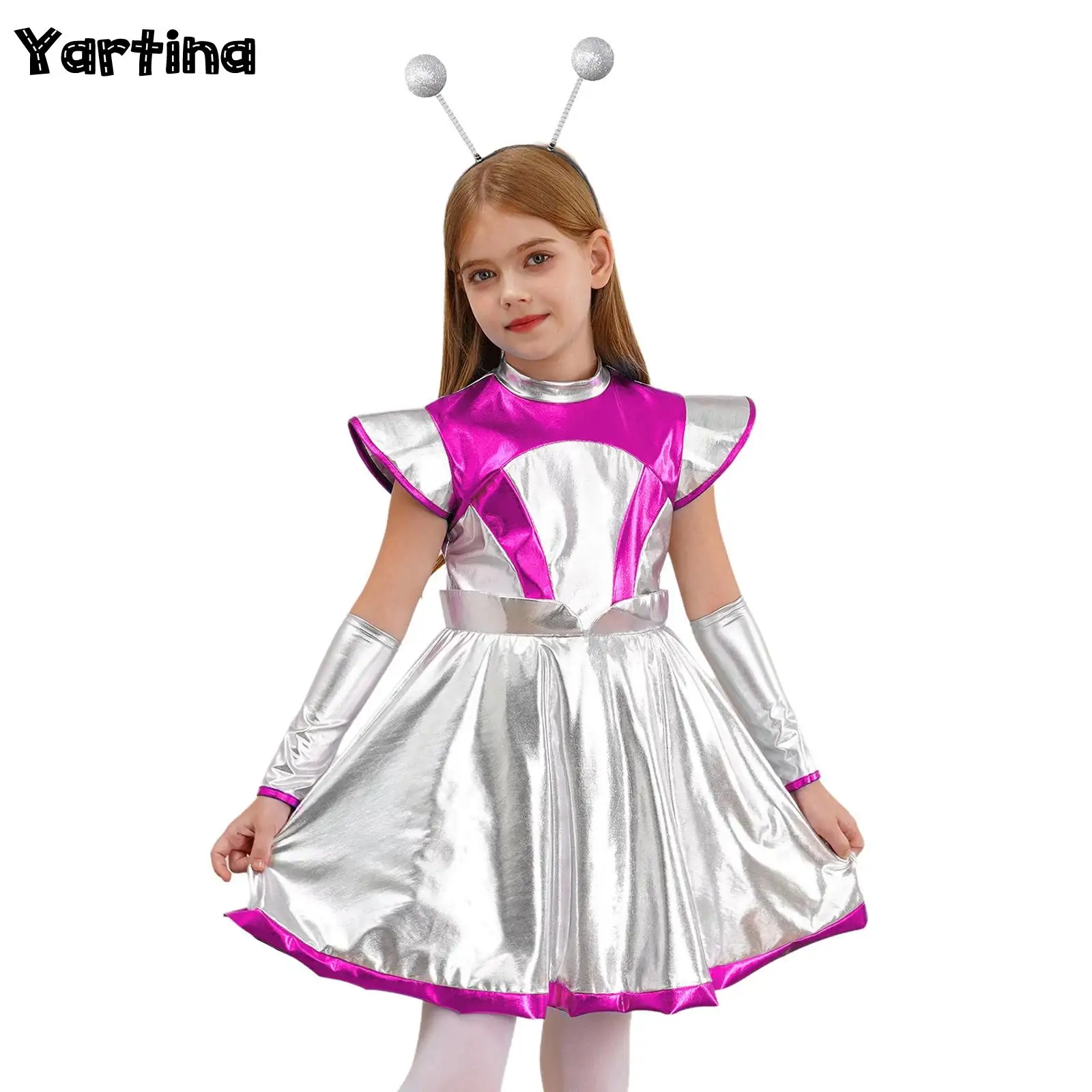 Kinderen Meisjes Robot Outer Space Leuk Halloween Kostuum Alien Astronaut Cosplay Outfits Kapmouw Tutu Jurk met Armmouwen