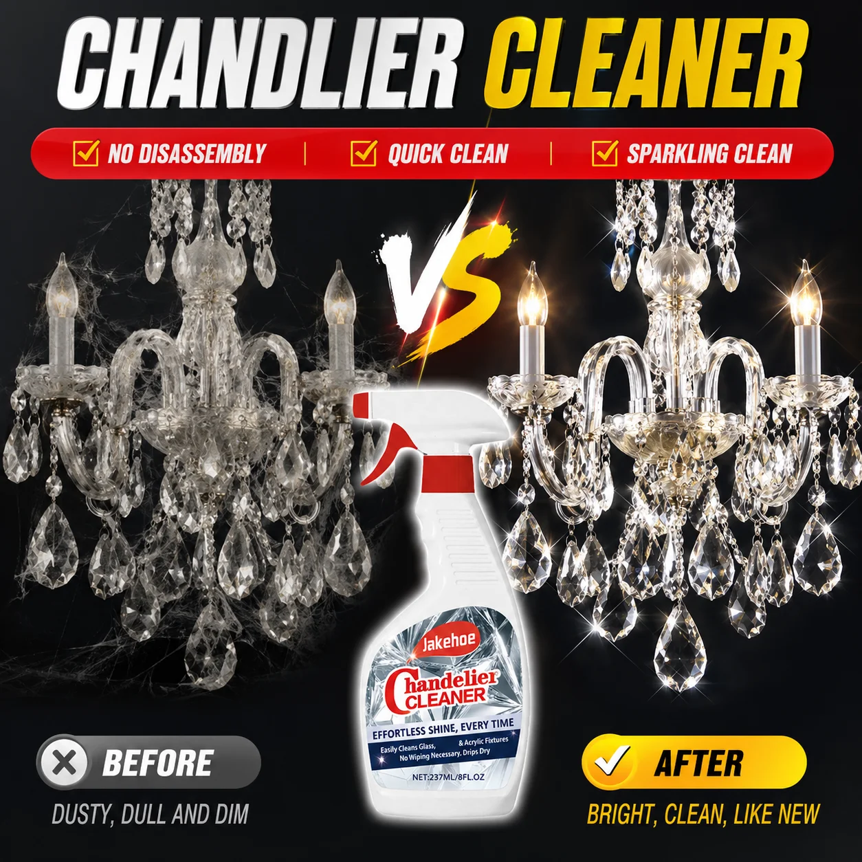 1/2/3PCS Chandelier Cleaner Spray Strong Cleaning Power Crystal Lamp Cleaning Spray No Wipe Dust Remover Household Glass Cleaner