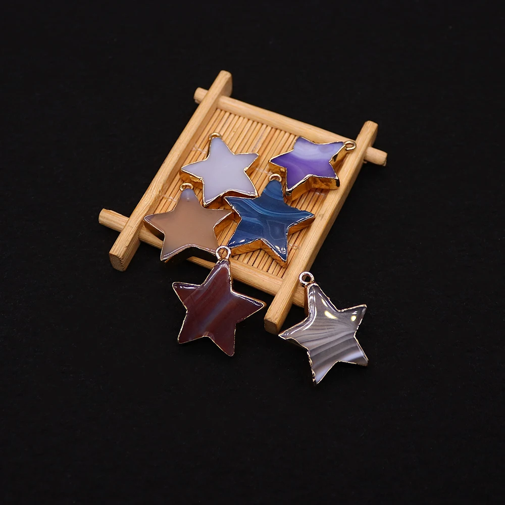 

Multi-color Single Hole Natural Stone Pendant 28*34mm Star Shaped Agate Pendants Suitable for Fashion Jewelry Gift Handmade