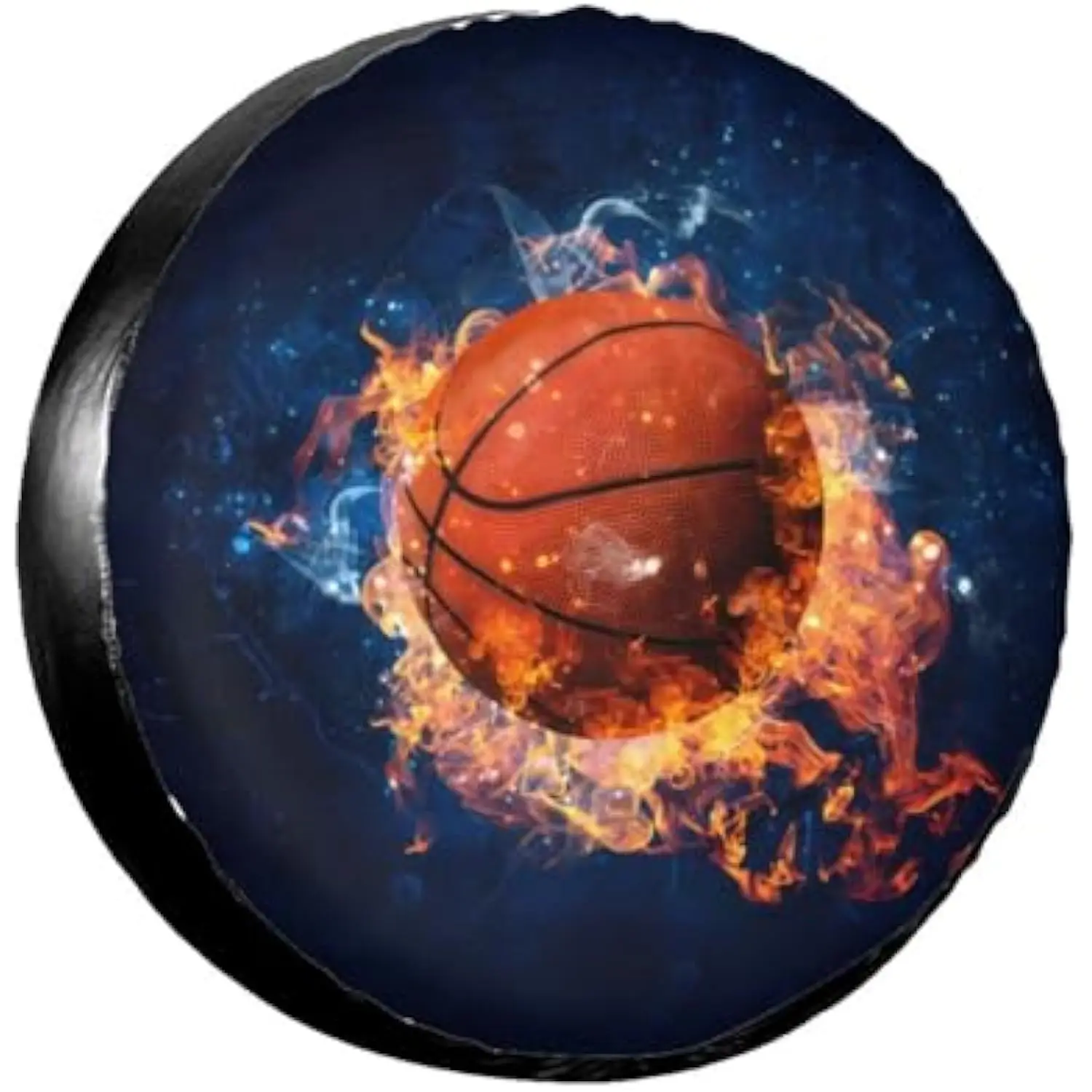 Fiery Basketball Tire Cover Sun Protection Waterproof Spare Wheel Protector for RV SUV Truck Trailer