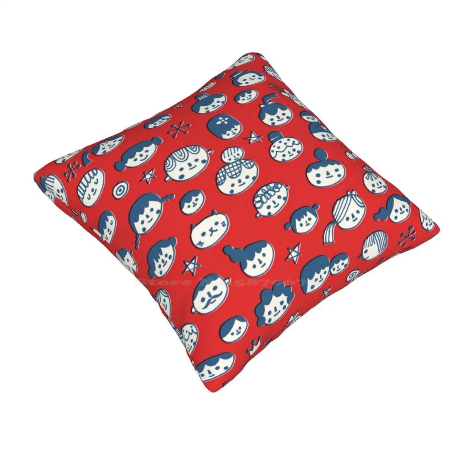 Doodle Faces Pillows Case Bedroom Home Decoration Flora Chang Doodle Smile Face Kids Children Boy Girl Baby Red Blue White