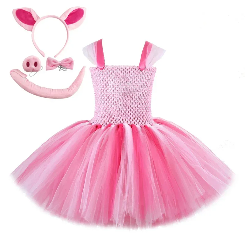 Pink Pig tutu dress for baby girls birthday party dresses children Halloween cosplay costumes toddler kids New Year clothes set